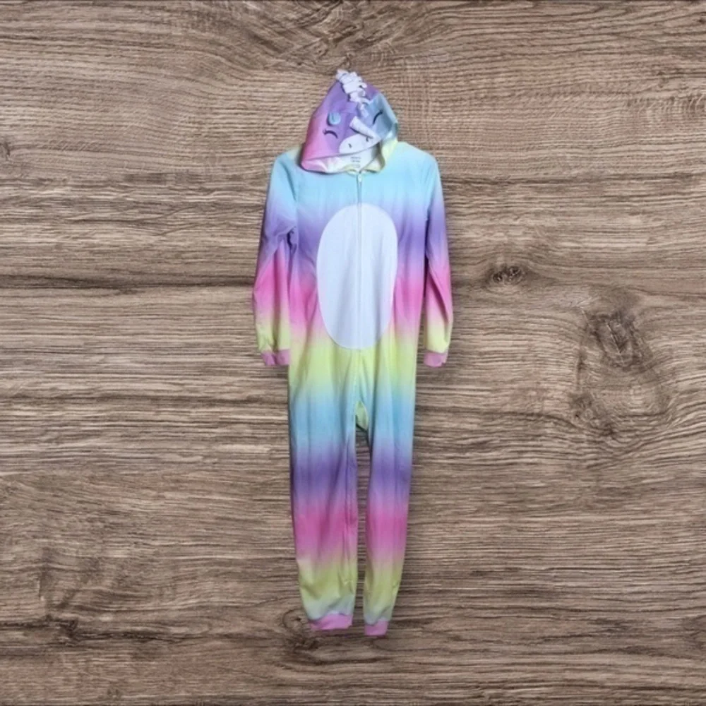 🎈3/$20! Carter’s rainbow unicorn one piece hooded pajama. Onesie. Size 14.